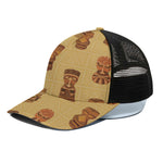 Tribal Tiki Mask Pattern Print Black Mesh Trucker Cap