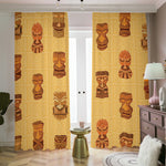 Tribal Tiki Mask Pattern Print Blackout Pencil Pleat Curtains
