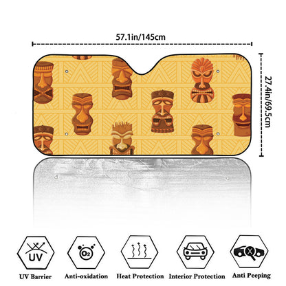 Tribal Tiki Mask Pattern Print Car Windshield Sun Shade