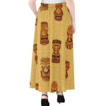 Tribal Tiki Mask Pattern Print Chiffon Maxi Skirt