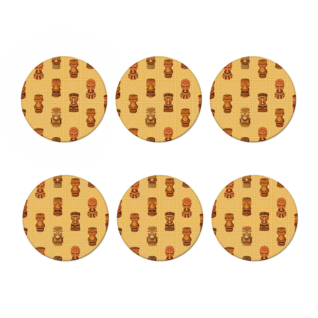 Tribal Tiki Mask Pattern Print Coaster Set