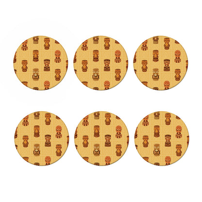 Tribal Tiki Mask Pattern Print Coaster Set