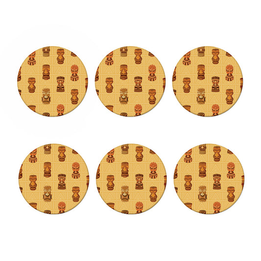 Tribal Tiki Mask Pattern Print Coaster Set
