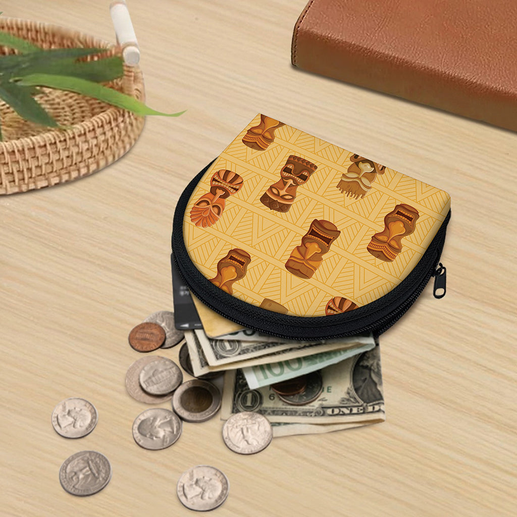 Tribal Tiki Mask Pattern Print Coin Purse