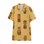Tribal Tiki Mask Pattern Print Cotton Hawaiian Shirt