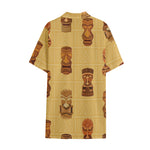 Tribal Tiki Mask Pattern Print Cotton Hawaiian Shirt