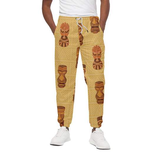 Tribal Tiki Mask Pattern Print Cotton Pants