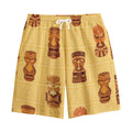 Tribal Tiki Mask Pattern Print Cotton Shorts