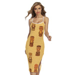 Tribal Tiki Mask Pattern Print Cross Back Cami Dress