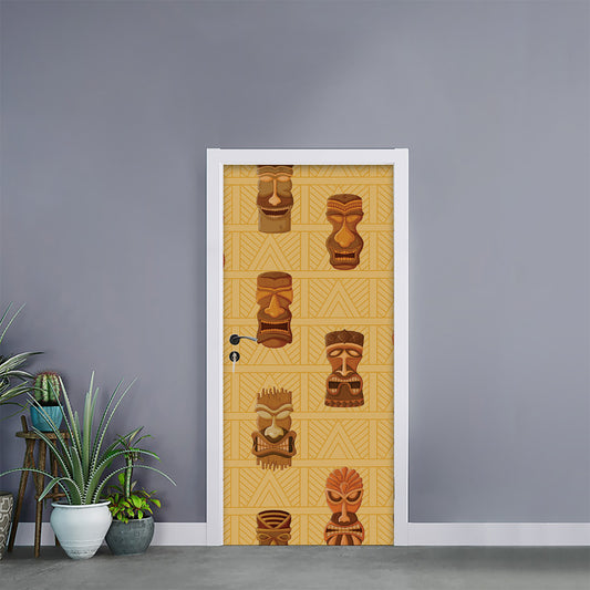 Tribal Tiki Mask Pattern Print Door Sticker