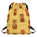 Tribal Tiki Mask Pattern Print Drawstring Backpack