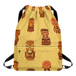 Tribal Tiki Mask Pattern Print Drawstring Backpack