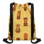 Tribal Tiki Mask Pattern Print Drawstring Backpack