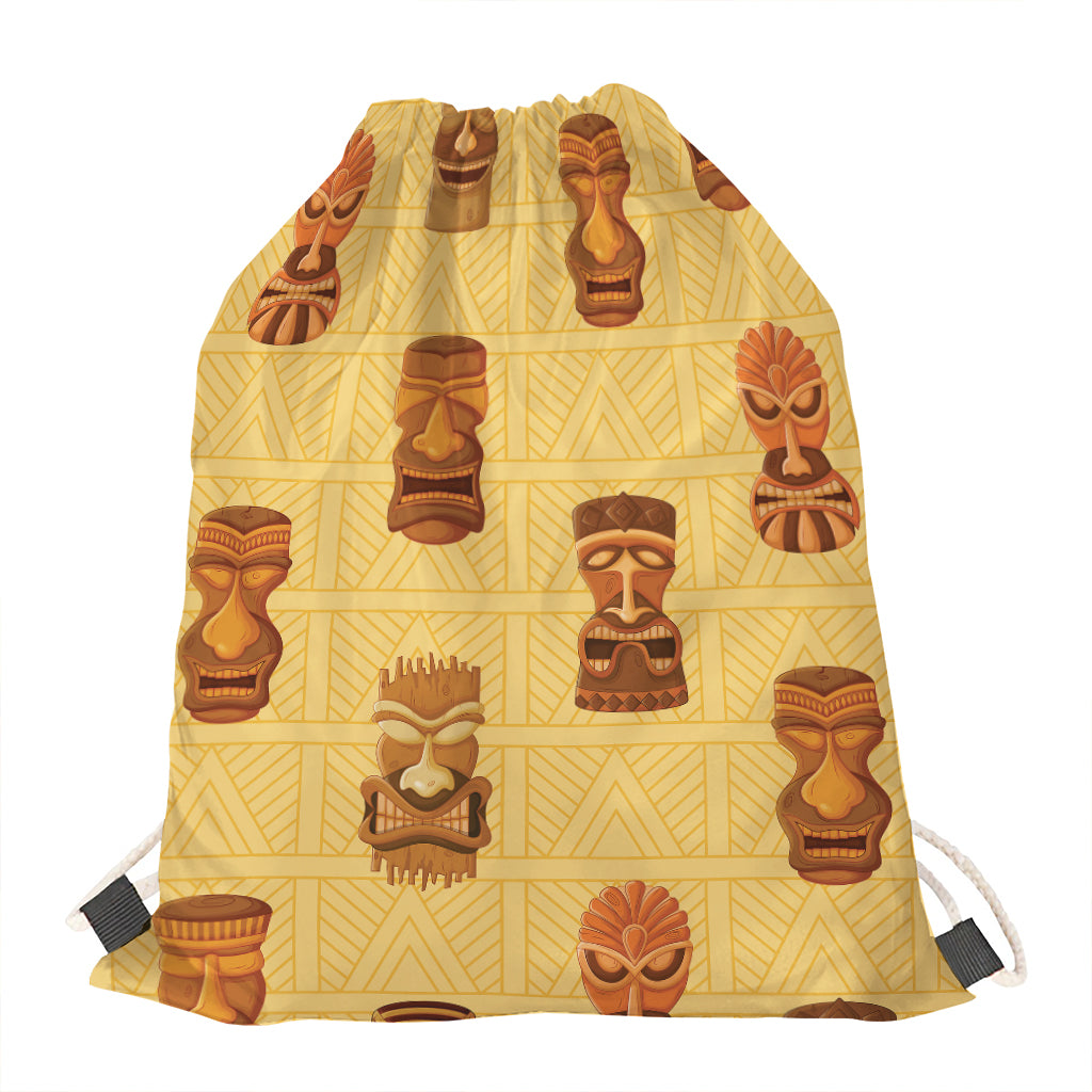 Tribal Tiki Mask Pattern Print Drawstring Bag