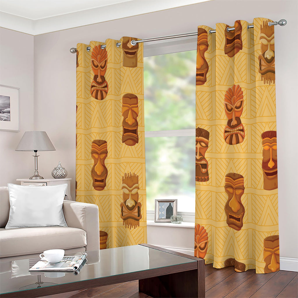 Tribal Tiki Mask Pattern Print Extra Wide Grommet Curtains