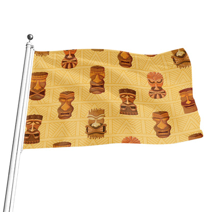 Tribal Tiki Mask Pattern Print Flag