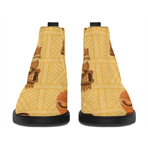 Tribal Tiki Mask Pattern Print Flat Ankle Boots