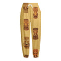 Tribal Tiki Mask Pattern Print Fleece Lined Knit Pants