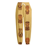 Tribal Tiki Mask Pattern Print Fleece Lined Knit Pants