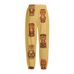 Tribal Tiki Mask Pattern Print Fleece Lined Knit Pants