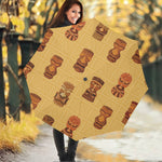 Tribal Tiki Mask Pattern Print Foldable Umbrella