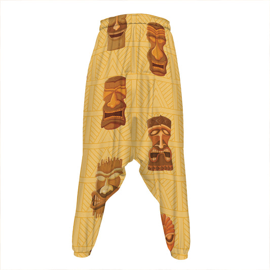 Tribal Tiki Mask Pattern Print Hammer Pants