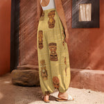 Tribal Tiki Mask Pattern Print Harem Pants