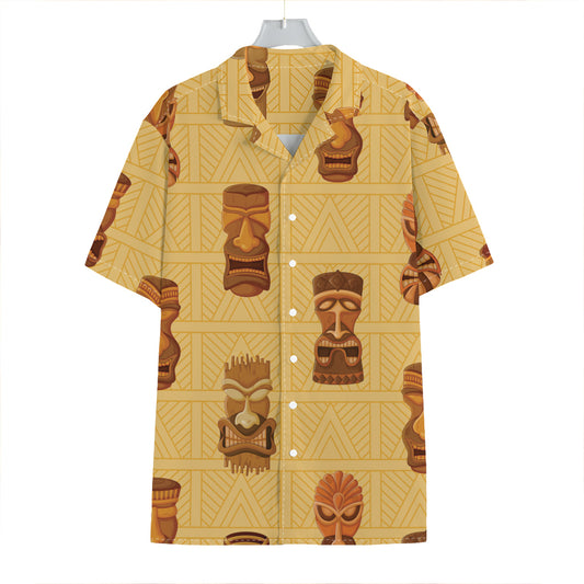 Tribal Tiki Mask Pattern Print Hawaiian Shirt
