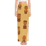 Tribal Tiki Mask Pattern Print High Slit Maxi Skirt