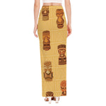 Tribal Tiki Mask Pattern Print High Slit Maxi Skirt