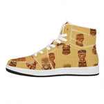 Tribal Tiki Mask Pattern Print High Top Leather Sneakers