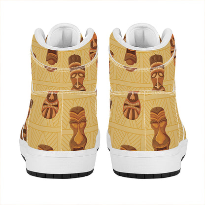 Tribal Tiki Mask Pattern Print High Top Leather Sneakers