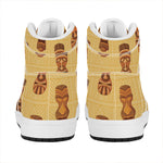 Tribal Tiki Mask Pattern Print High Top Leather Sneakers