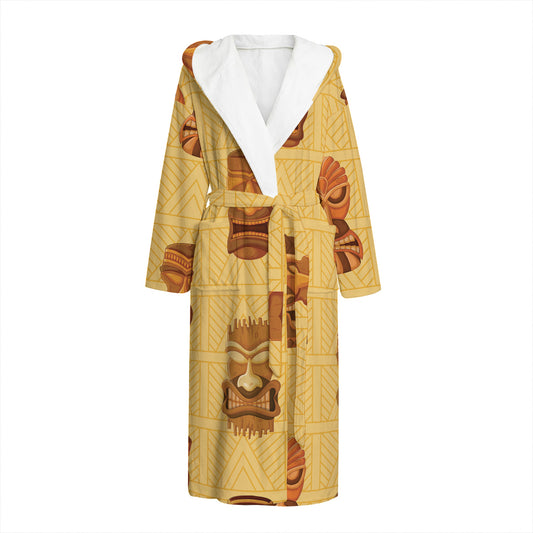 Tribal Tiki Mask Pattern Print Hooded Bathrobe