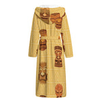 Tribal Tiki Mask Pattern Print Hooded Bathrobe