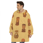 Tribal Tiki Mask Pattern Print Hoodie Blanket