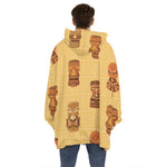 Tribal Tiki Mask Pattern Print Hoodie Blanket