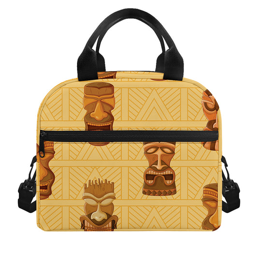 Tribal Tiki Mask Pattern Print Insulated Lunch Bag