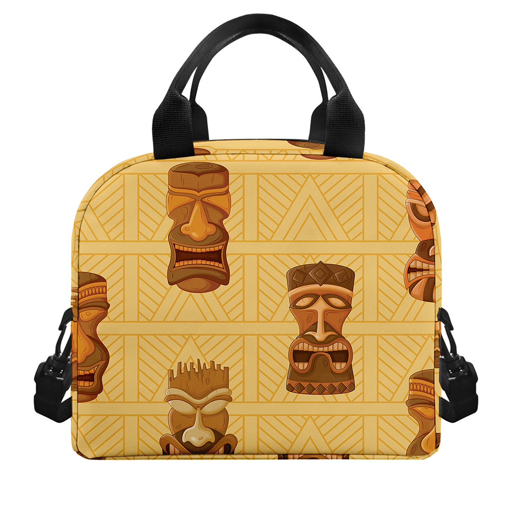 Tribal Tiki Mask Pattern Print Insulated Lunch Bag