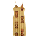 Tribal Tiki Mask Pattern Print Jersey Midi Cami Dress