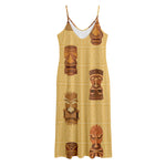 Tribal Tiki Mask Pattern Print Jersey Midi Cami Dress