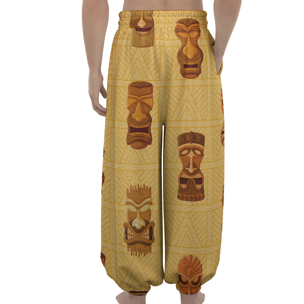 Tribal Tiki Mask Pattern Print Lantern Pants