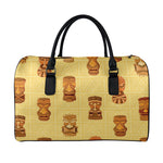 Tribal Tiki Mask Pattern Print Leather Duffle Bag