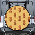 Tribal Tiki Mask Pattern Print Leather Spare Tire Cover