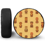 Tribal Tiki Mask Pattern Print Leather Spare Tire Cover