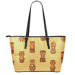 Tribal Tiki Mask Pattern Print Leather Tote Bag