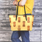 Tribal Tiki Mask Pattern Print Leather Tote Bag