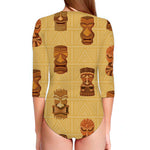 Tribal Tiki Mask Pattern Print Long Sleeve Swimsuit