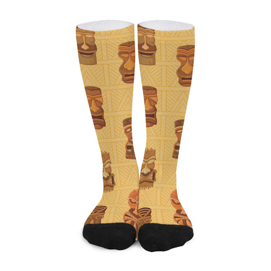 Tribal Tiki Mask Pattern Print Long Socks
