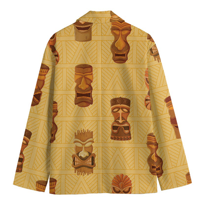 Tribal Tiki Mask Pattern Print Men's Blazer